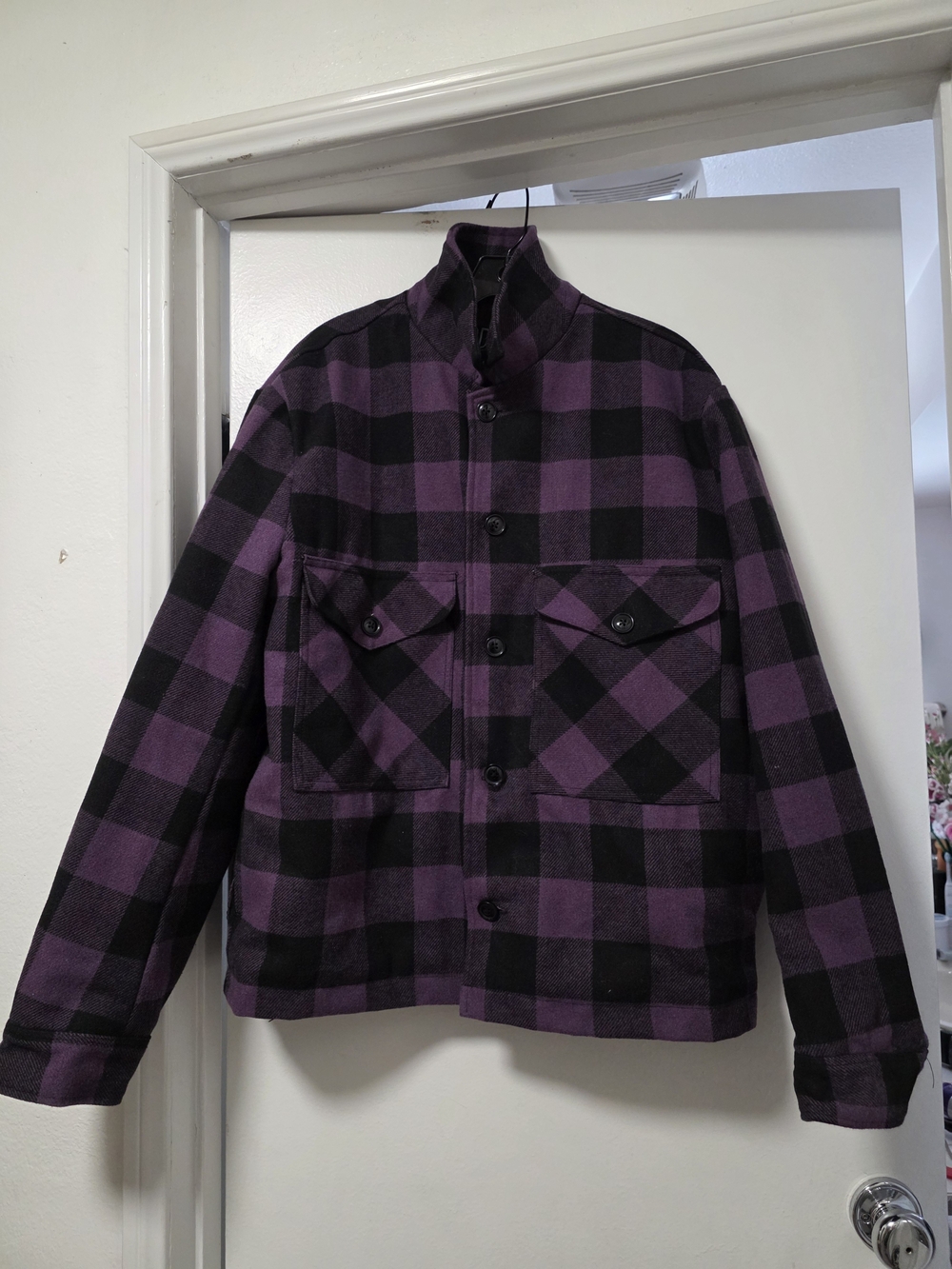 Urban Outfitters BDG Quilt Lined Plaid Purple & Black Plaid Button-Up Jacket
